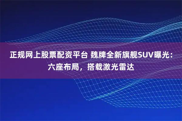 正规网上股票配资平台 魏牌全新旗舰SUV曝光：六座布局，搭载激光雷达